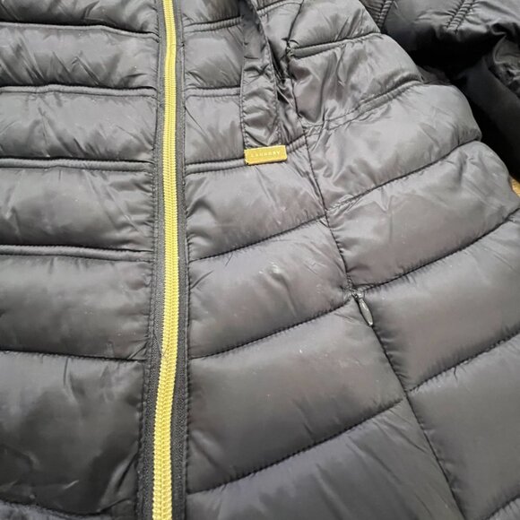 Laundry by Shelli Segal Asymettrical Packable Puffer Jacket Navy/Gold Sz L - Picture 5 of 14